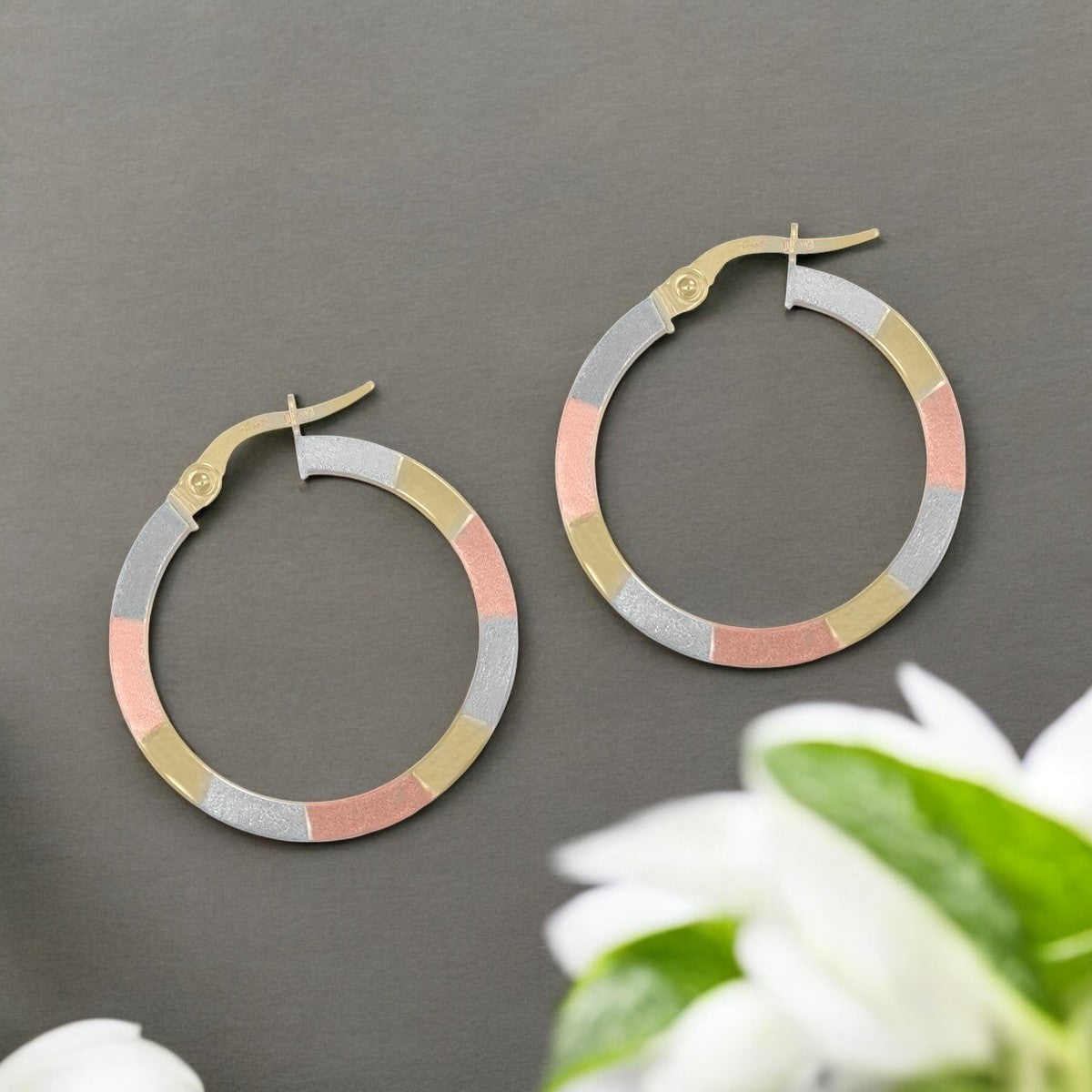 10k Tri-Color Gold Rectangular Hoop Earring