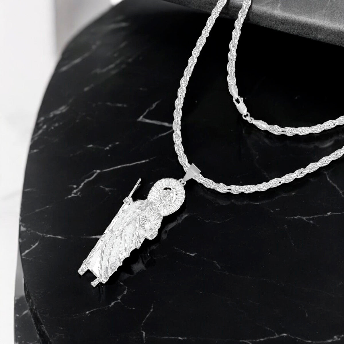 925 Silver Necklace with Saint Jude Charm and Italian Chain