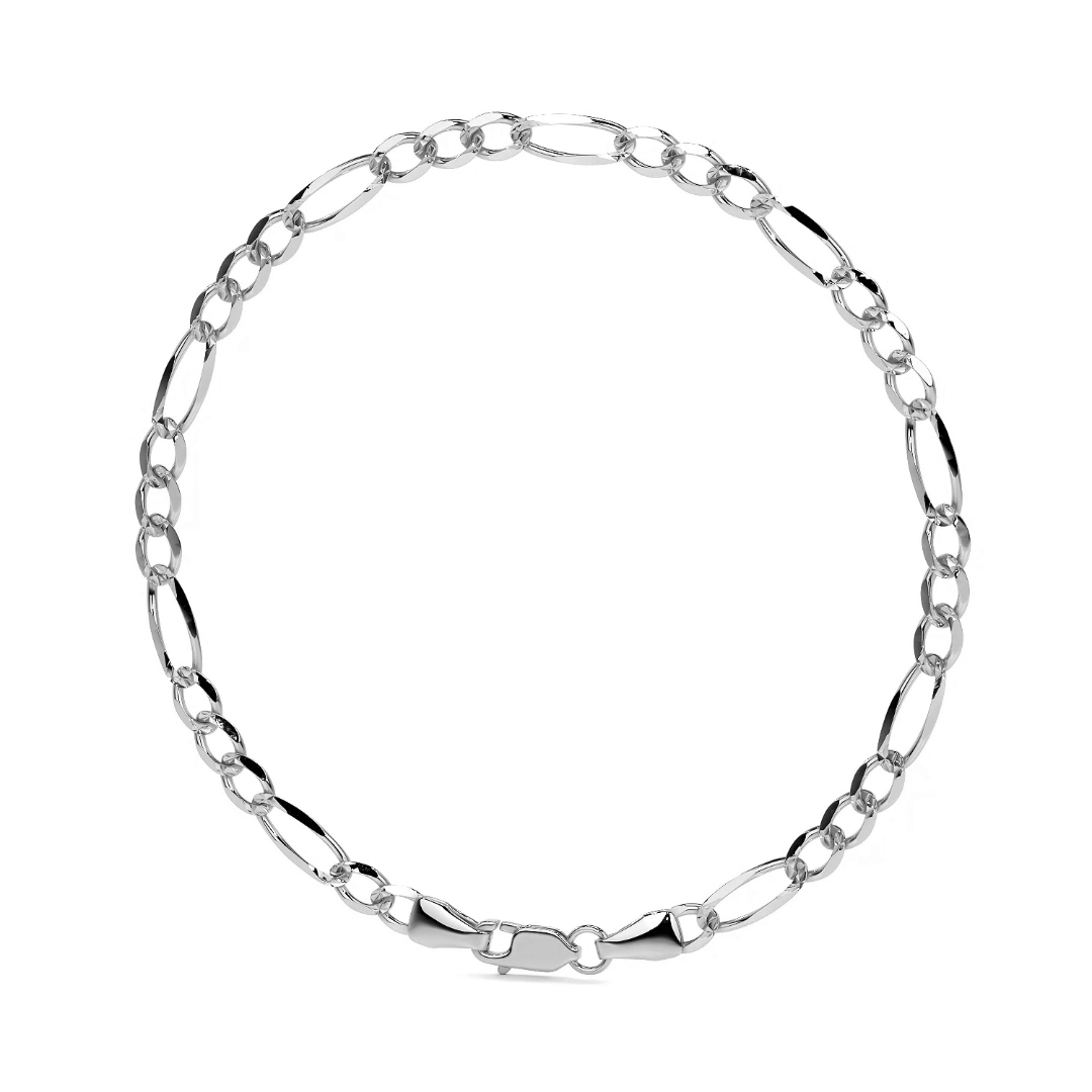 925 Sterling Silver Figaro 3+1 Bracelet, 21 cm, 2.5 mm Gauge