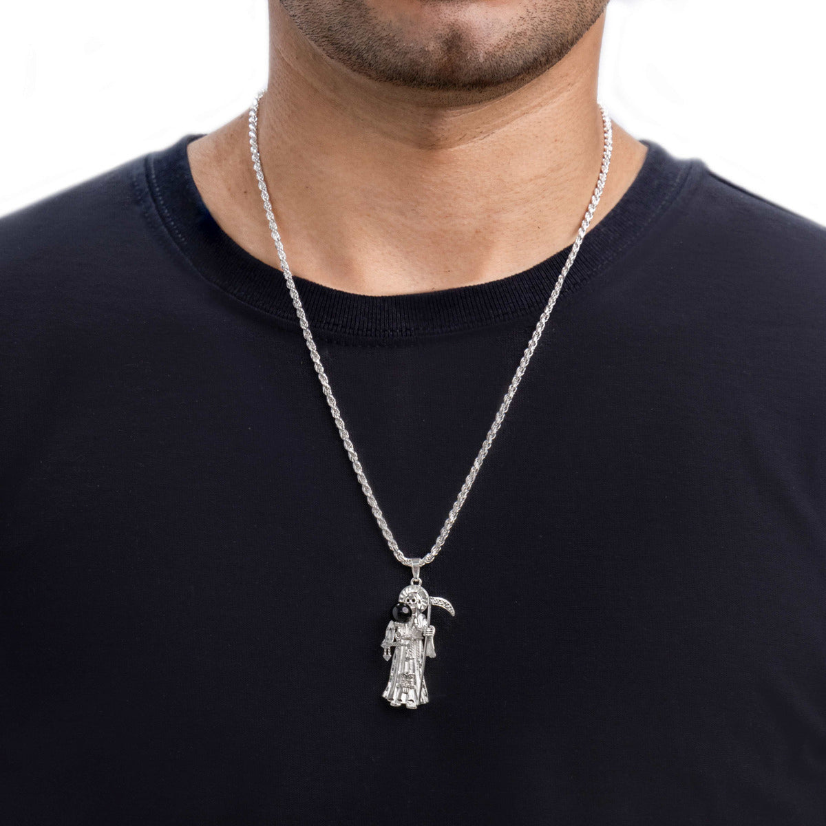 925 Silver Chain Holy Death Pendant Men's Necklace