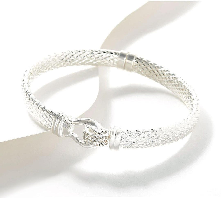 Imperial Silver Textured Bangle with White Topaz, Sterling