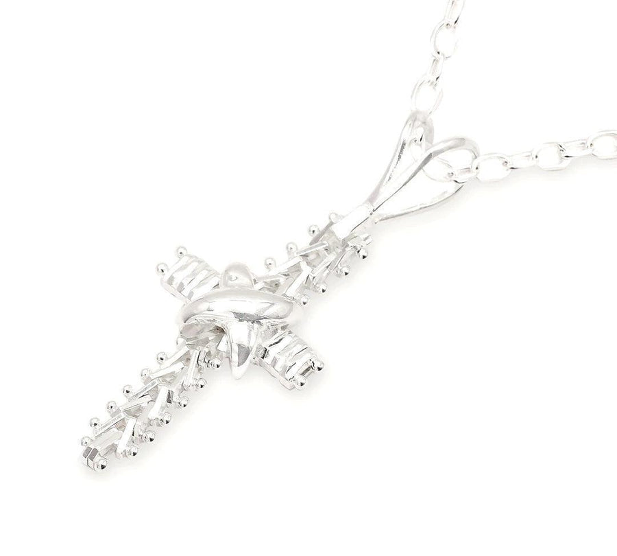 Imperial Silver Wheat Draped Robed Cross Necklace