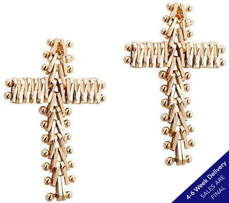 Imperial Gold Wheat Flexible Cross Button Earrings, 14K | CUSTOM MADE TO ORDER