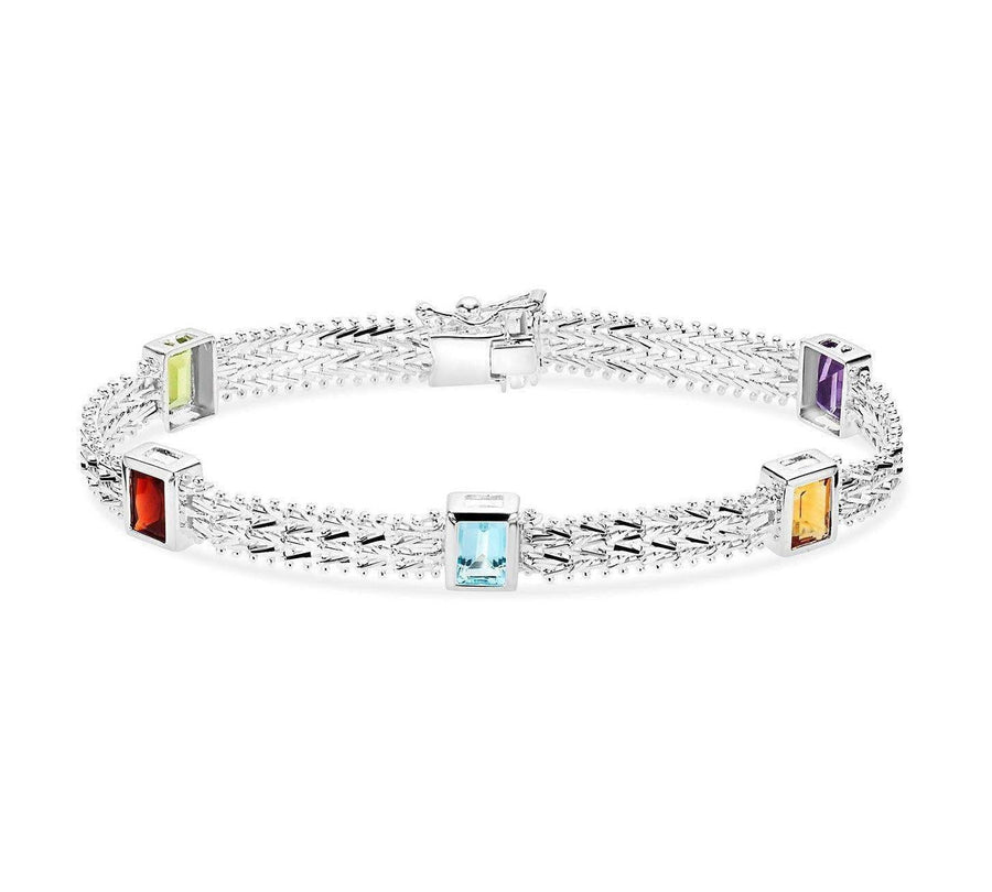 Imperial Silver Multi-Gemstone Bezel Set Wheat Bracelet โ Imperial