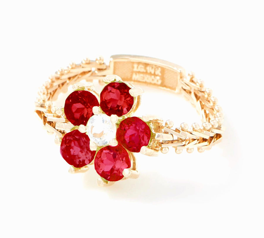 Imperial Gold Gemstone Flower Ring, 14K Gold