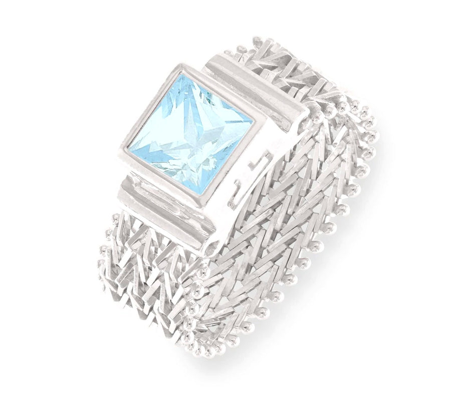 Imperial Silver Flexible Wheat Ring with Square Gemstone