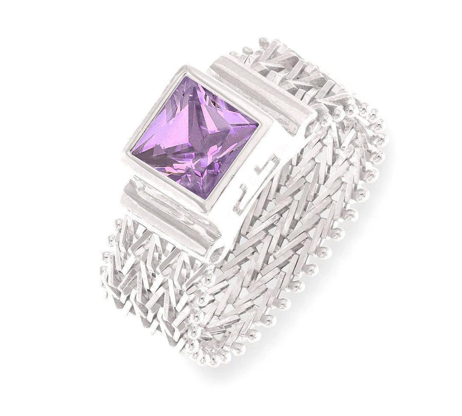 Imperial Silver Flexible Wheat Ring with Square Gemstone