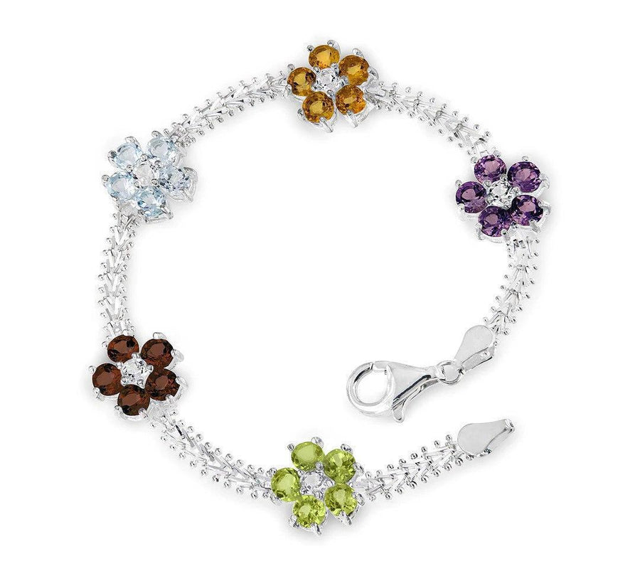 Imperial Silver Gemstone Flower Bracelet