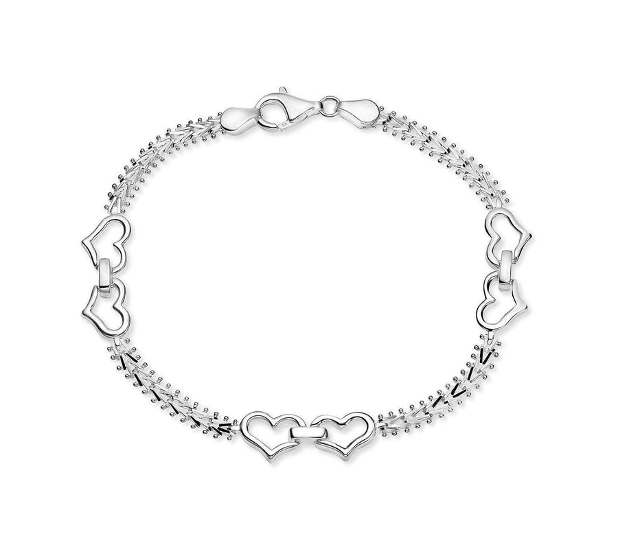Imperial Silver Wheat Bracelet with Locking Hearts