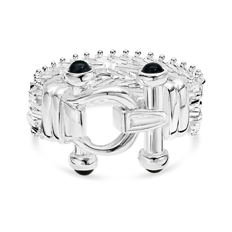 Imperial Silver Two Row Mirror Buckle Accent Ring