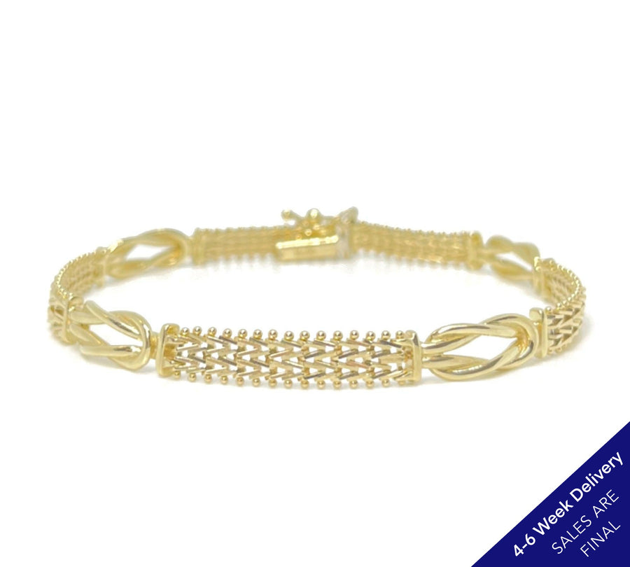 Imperial Gold Love Knot Bracelet Wheat Pattern Mesh | CUSTOM MADE TO ORDER