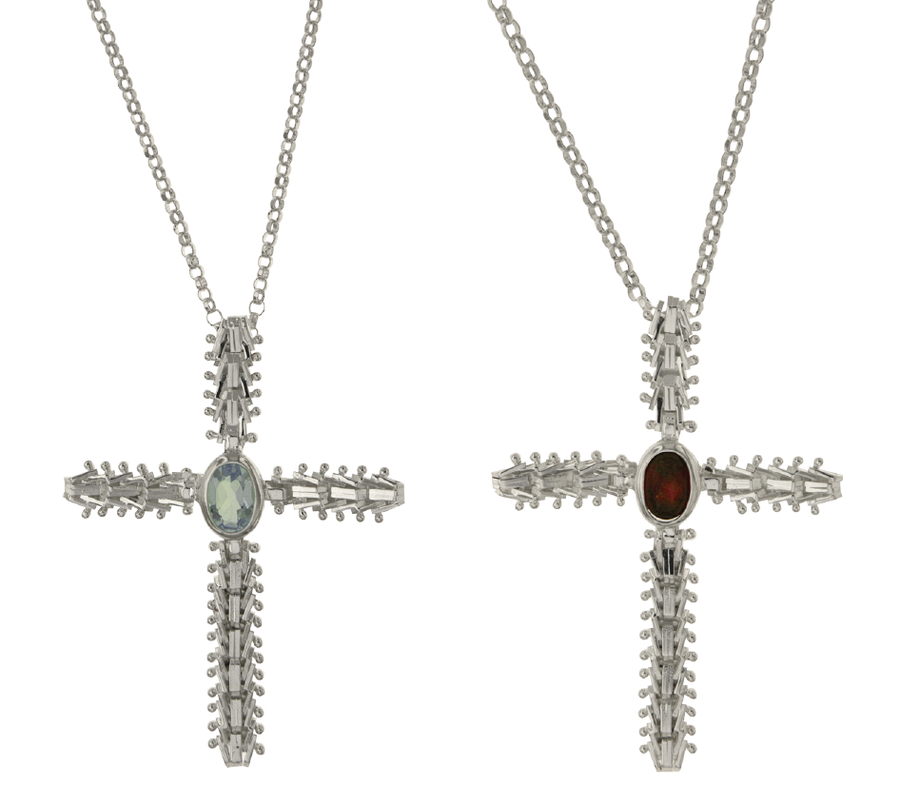 Imperial Silver Gemstone Cross Necklace w/ Chain 