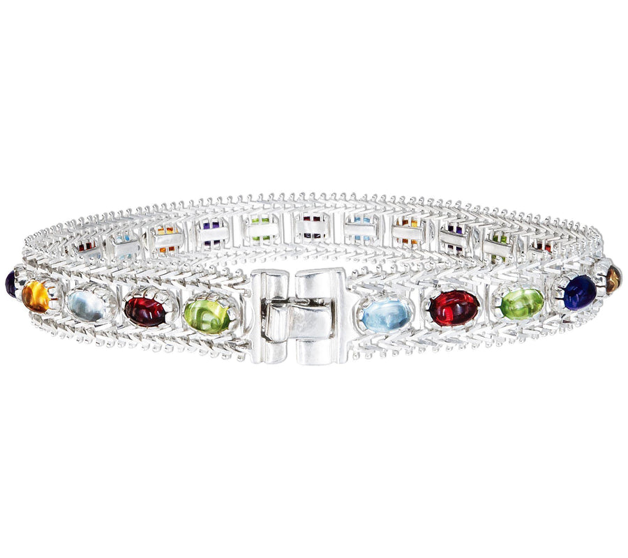 Imperial Silver Bold Multi-Gemstone Bracelet 