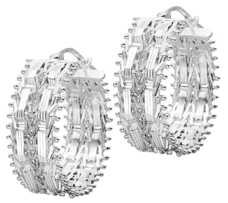 Imperial Silver Double-Row Mirror Sparkle Hoop Earrings
