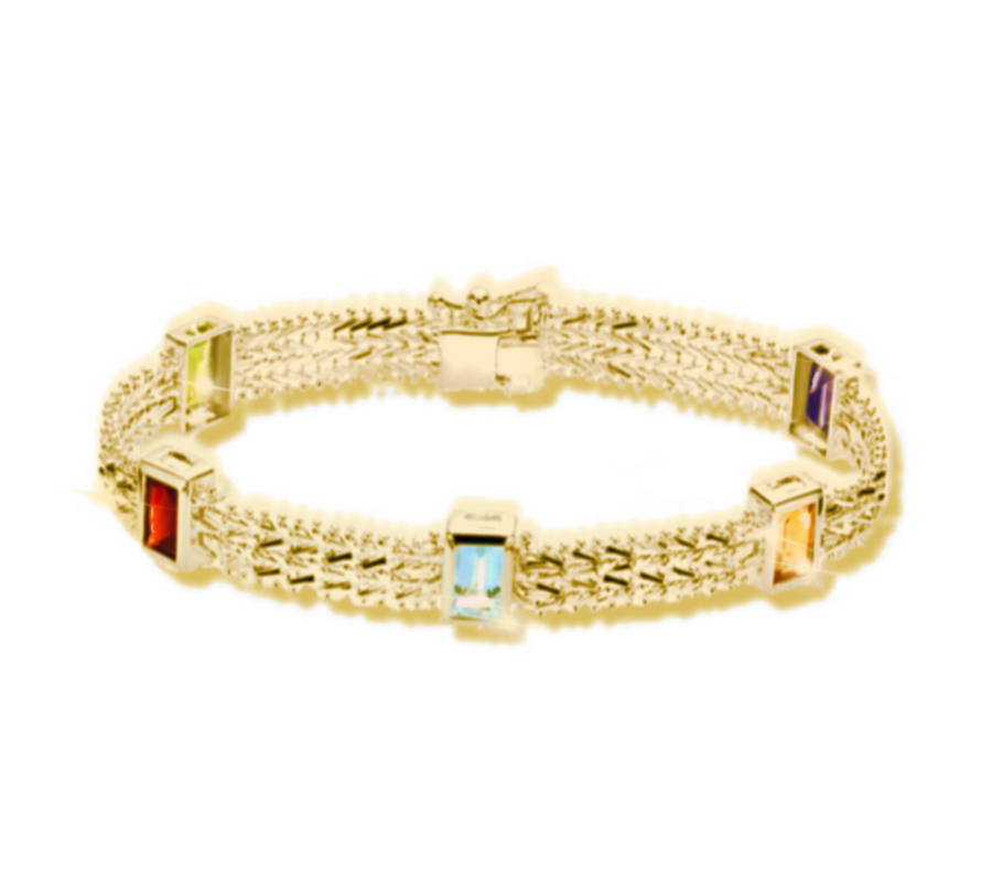 Imperial Silver Multi-Gemstone Bezel Set Wheat Bracelet